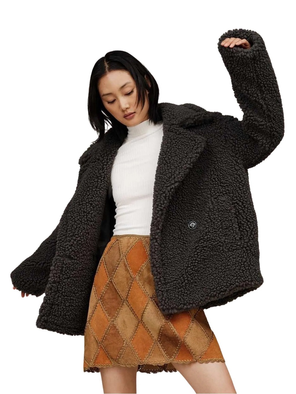 Women’s Gertrude Teddy Faux-Shearling Crop Short Bomber Jacket Coat Latge